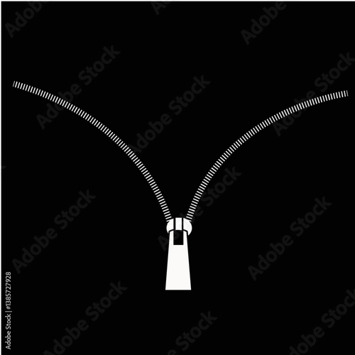 Zipper logo. Isolated zipper on black background