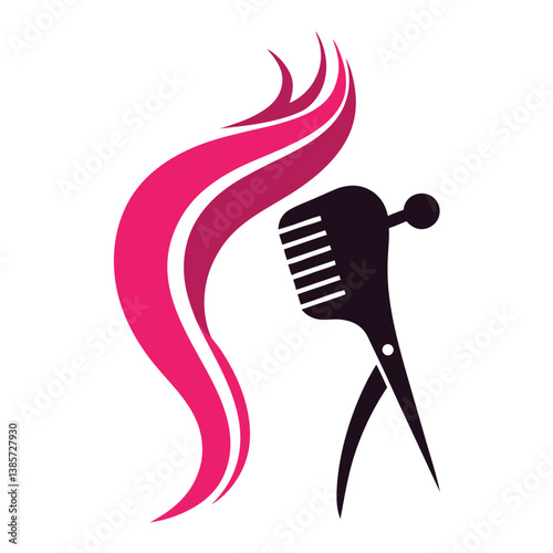 Hair Salon Logo Design Comb and Scissors with Flowing Hair