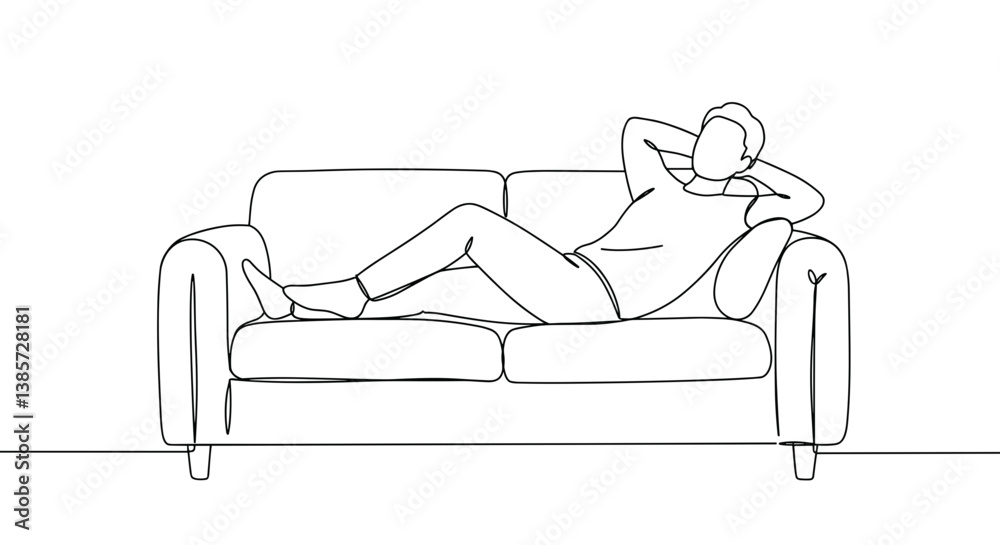 Outline of a relaxed person lounging on a couch in minimal style