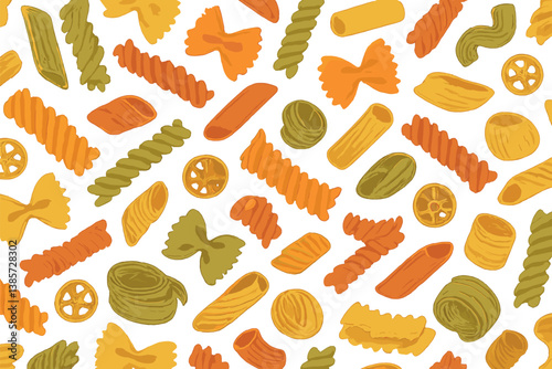 Colorful pasta pattern for creative culinary designs and kitchen decor