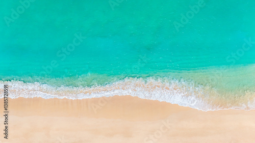 Sunny tropical shore with turquoise waves and fine white sand. summer background and summer holiday concept.