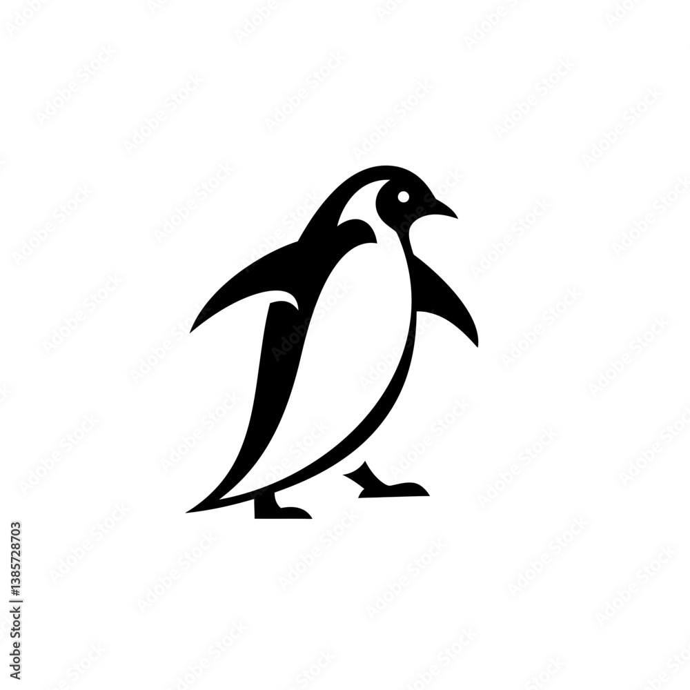 Fototapeta premium Arctic Wanderer: An elegant monochrome image of a penguin strides confidently, conveying the essence of wildlife in a minimalist style.