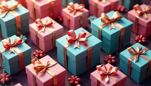 Elegant repeating gift box pattern, ribbon accents, art, vintage