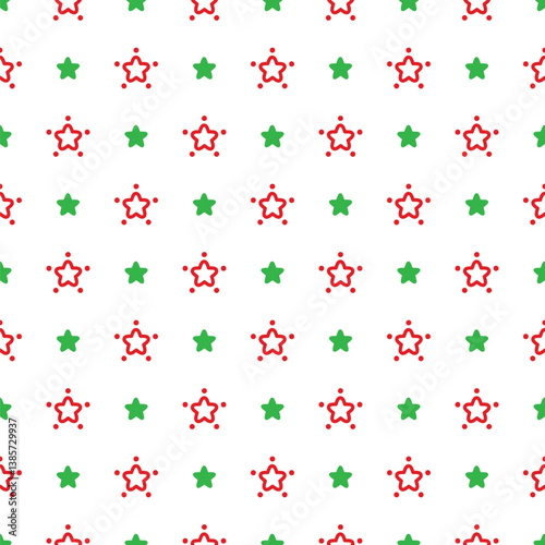 Seamless red and green star on white background,  Kawaii style