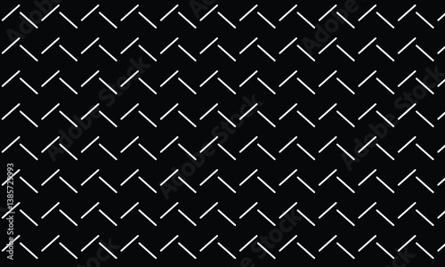 Seamless black metal texture with a repeating diamond plate pattern. The surface features diagonal white grooves creating a rugged, industrial look, ideal for backgrounds or design elements.