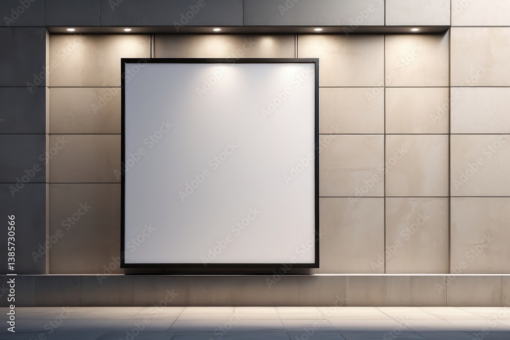 A blank wall-mounted billboard on the side of a modern store