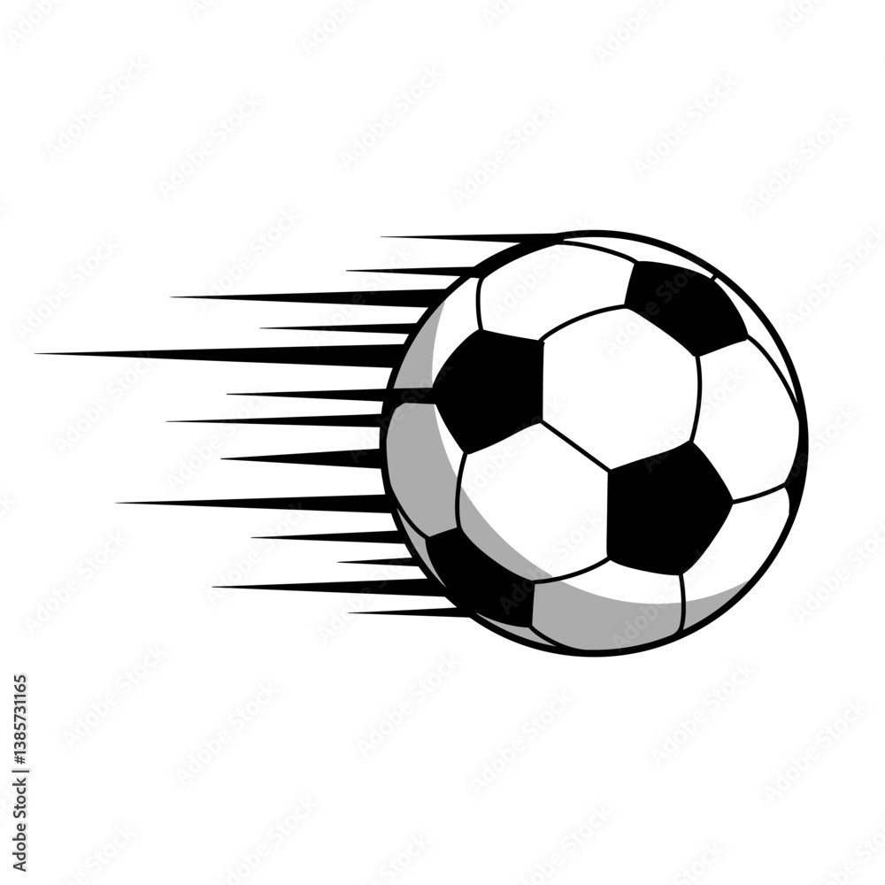 Fototapeta premium Ball in motion: A dynamic image captures the essence of sport featuring a football, speeding across the scene, symbolizing speed and intense competition.