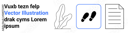 Abstract plant, footsteps icon in square, text block, and document. Ideal for education, business, creativity, navigation, presentations digital products simple landing page