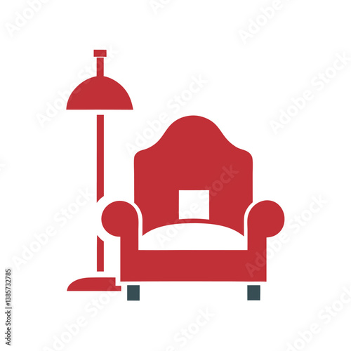 Relaxing Red Armchair and Floor Lamp Cozy Home Interior Icon