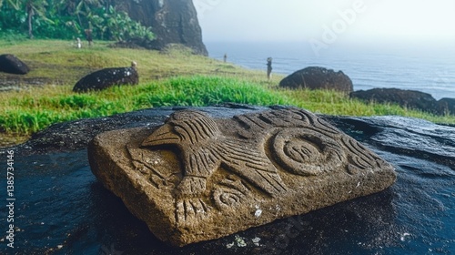 Petroglyph of the birdman cult on easter island, chile