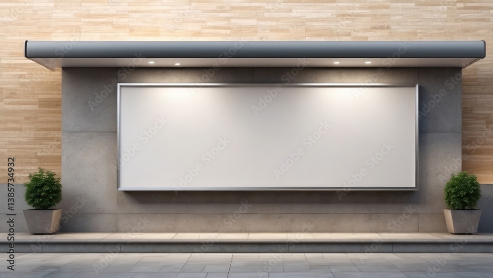 A blank wall-mounted billboard on the side of a modern store