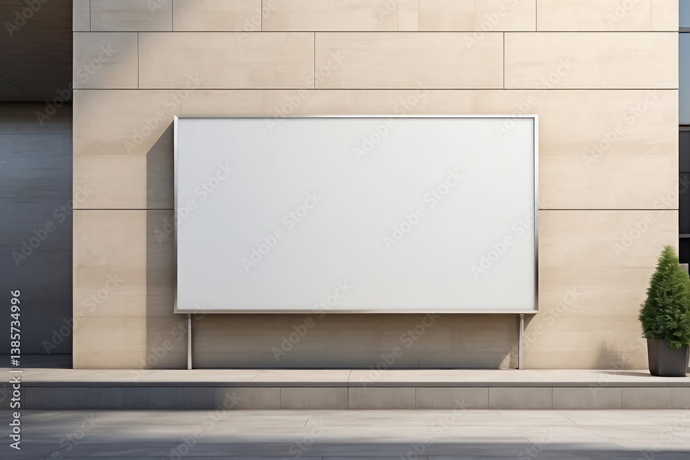 A blank wall-mounted billboard on the side of a modern store