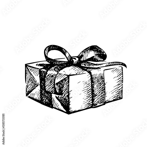 Hand drawn vintage gift box with ribbon symbolizing celebration and surprise. Perfect for holidays, birthdays, and special occasions. Vector sketch illustration isolated on white bg
