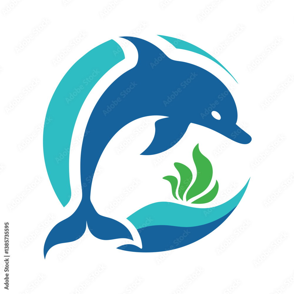 Obraz premium Blue dolphin vector illustration, a marine mammal isolated on white