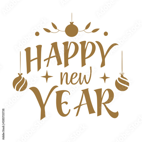 Creative Happy New Year Text with Decorative Ornaments photo
