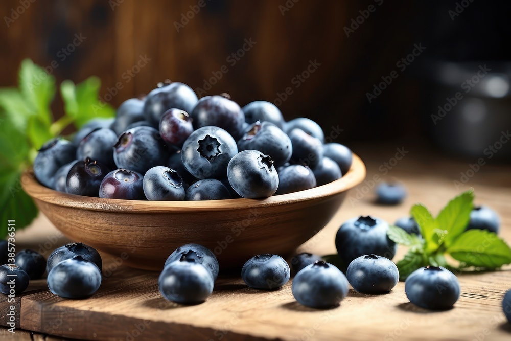 A high-quality mockup featuring fresh blueberries arranged on a rustic wooden table