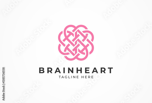 Brain Logo, brain and Heart symbol combination, flat design logo template, vector illustration