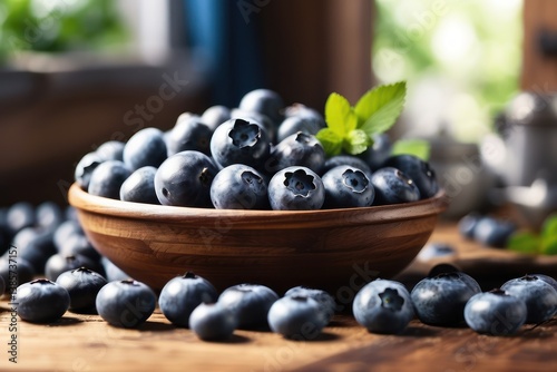 A high-quality mockup featuring fresh blueberries arranged on a rustic wooden table