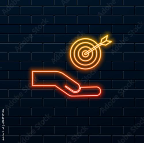 Destination Objective File Business Objective Mission Success. neon style. Success goal motivation business strategy icon. neon.