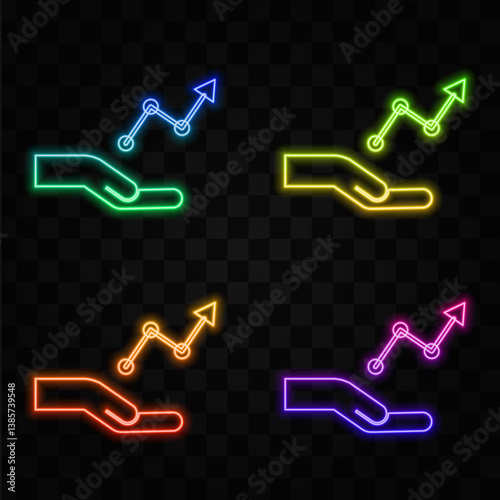 Growth concept. neon style. Man holding business chart in hand