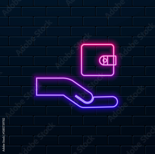 hand with wallet money. neon style. hand holds a wallet. payment wallet. neon. credit card