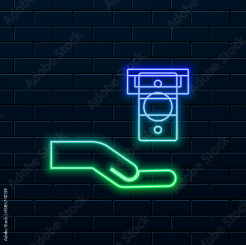 Neon style instant banking icon. flat vector of cash dispenser, atm machine