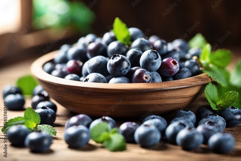 A high-quality mockup featuring fresh blueberries arranged on a rustic wooden table