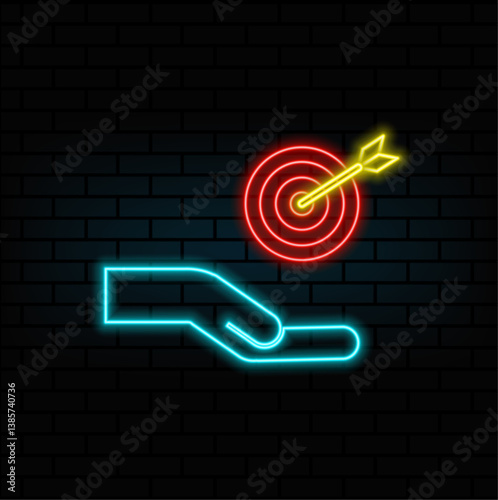 Target target symbol. neon style. Aim target symbol icon vector illustration graphic design. neon. Success goal motivation business strategy icon.