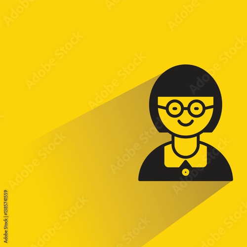 nerd girl icon with shadow on yellow background