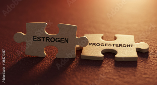Puzzle pieces showing Estrogen and Progesterone hormones concept representing hormonal balance hormone replacement therapy photo