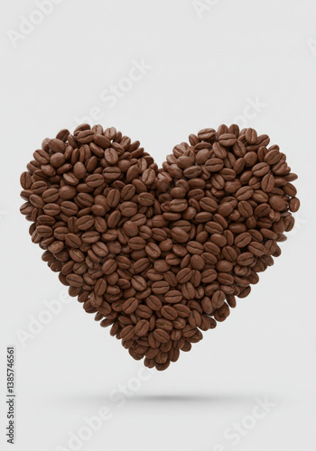 Heart Shape Made of Roasted Coffee Beans on White Background