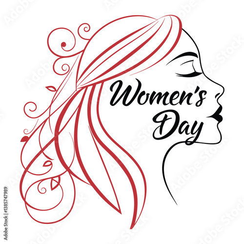 Artistic Women's Day Line Drawing of Elegant Female Profile