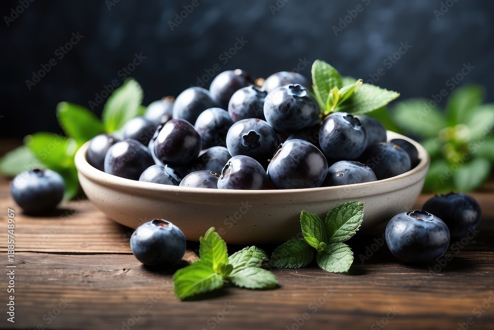 A high-quality mockup featuring fresh blueberries arranged on a rustic wooden table A high-quality mockup featuring fresh blueberries arranged on a rustic wooden table