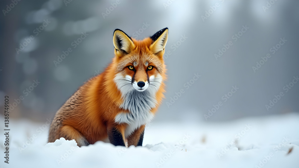 Captivating portrait of a majestic red fox amidst a serene winter landscape, showcasing its beauty and adaptability in a snowy environment, evoking a sense of nature's wonder Captivating portrait of a majestic red fox amidst a serene winter landscape, showcasing its beauty and adaptability in a snowy environment, evoking a sense of nature's wonder