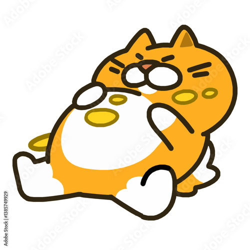 Funny fat orange cat lying down and relaxing