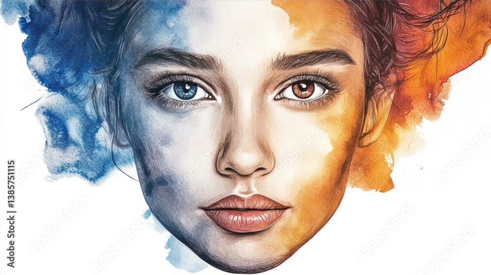 Fototapeta premium Person with Painted Face in Sepiatone Oil Painting Aesthetic Chaos