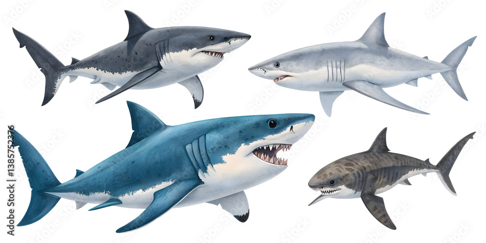Naklejka premium Various sharks isolated on transparent background