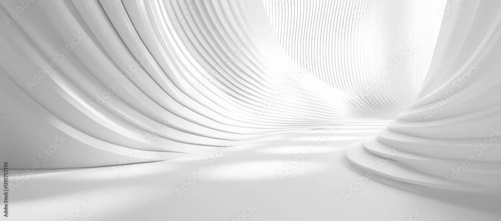 Fototapeta premium White Abstract Architectural Interior, Empty Space, Flowing Curves