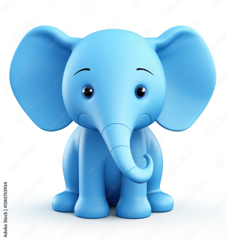 Baby elephant with blue skin and pink toenails, sitting serenely against white background. Rendering gentle smile and childlike innocence Baby elephant with blue skin and pink toenails, sitting serenely against white background. Rendering gentle smile and childlike innocence
