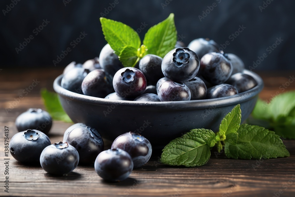 A high-quality mockup featuring fresh blueberries arranged on a rustic wooden table A high-quality mockup featuring fresh blueberries arranged on a rustic wooden table