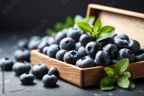 A high-quality mockup featuring fresh blueberries arranged on a rustic wooden table