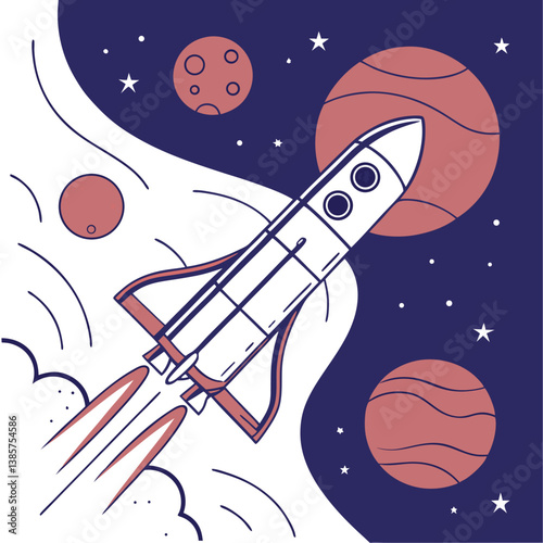 Rocket Launching into Space – Outer Space Exploration Illustration