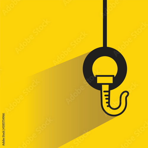 industrial crane hook icon with shadow yellow background