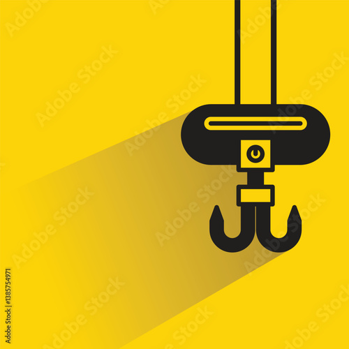 industrial crane hook icon with shadow yellow background