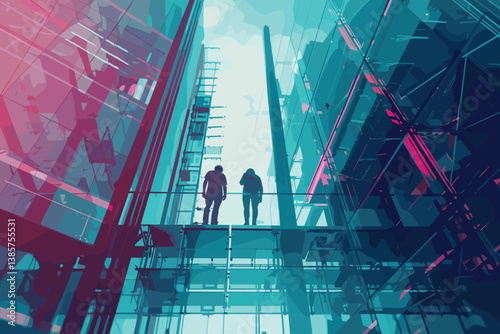 Heavy-duty industrial engineers stand in a pipeline manufacturing facility using digital tablet computers for the construction of products to transport oil, gas and fuel.