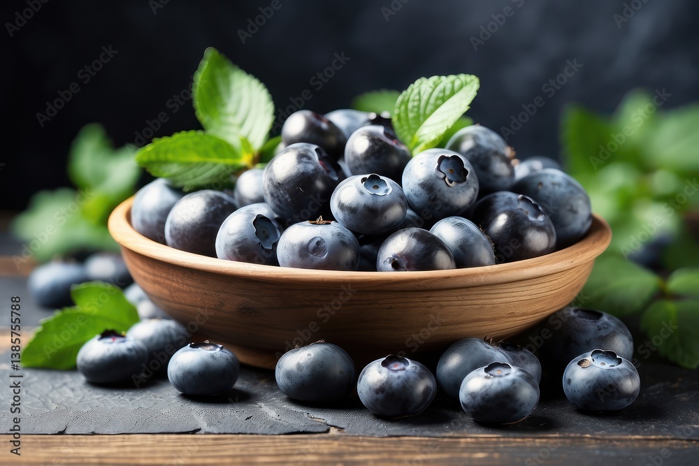 A high-quality mockup featuring fresh blueberries arranged on a rustic wooden table