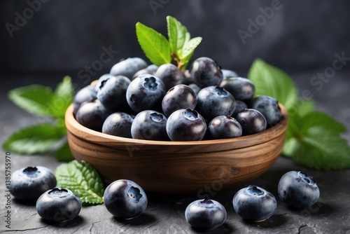 Obraz na płótnie A high-quality mockup featuring fresh blueberries arranged on a rustic wooden table w salonie