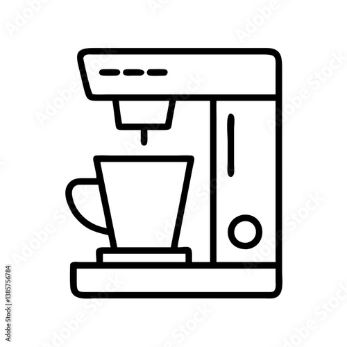 Coffee maker machine with cup vector line art illustration for cafe and kitchen appliance design use