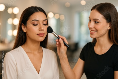 Makeup Artist Applying Eyebrow Makeup to Client in Beauty Salon During Daytime