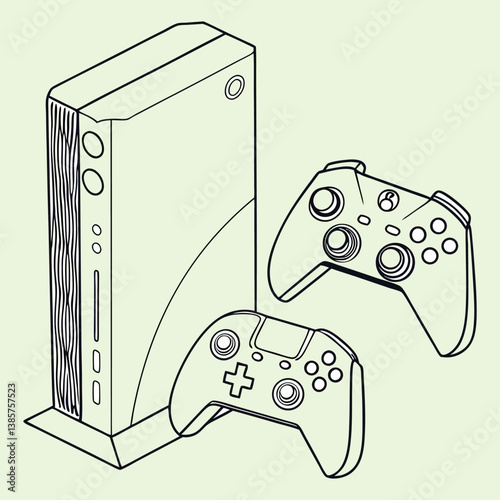 Modern Gaming Console with Dual Controllers – Video Game Entertainment Illustration